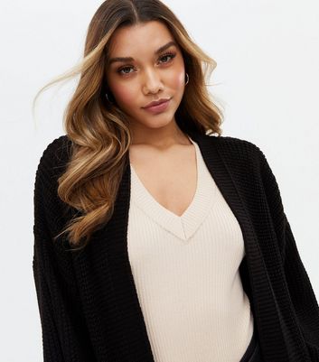 black thick knit cardigan