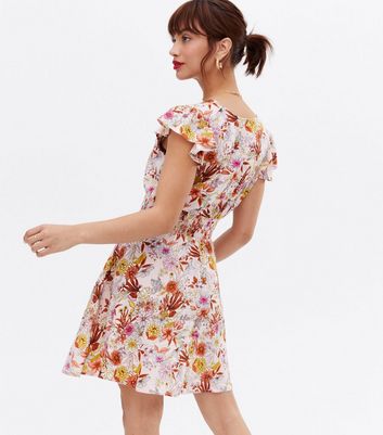 Click to view product details and reviews for Blue Vanilla Pink Floral Button Front Mini Dress New Look.