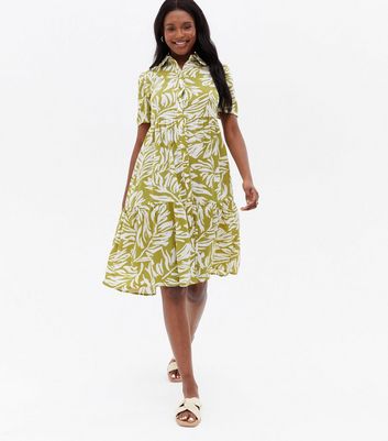 Click to view product details and reviews for Blue Vanilla Green Leaf Smock Shirt Dress New Look.