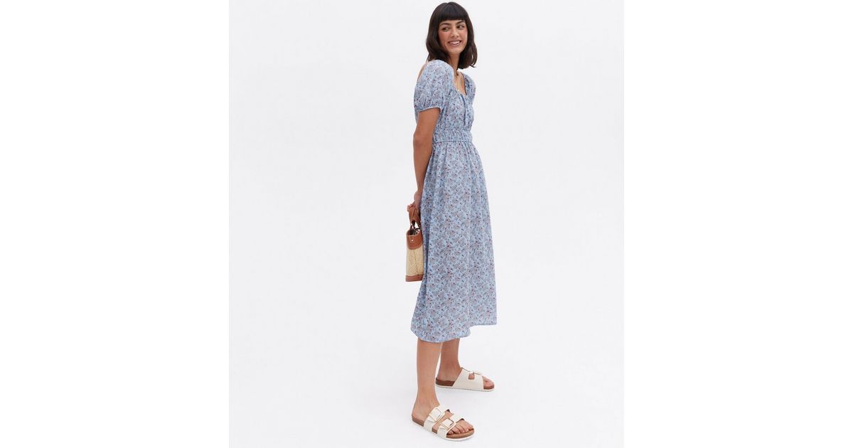 Blue Vanilla Blue Floral Ruched Midi Dress | New Look