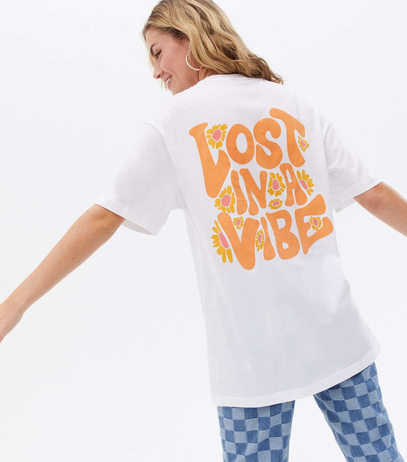 White Floral Lost in a Vibe Back Logo T-Shirt  