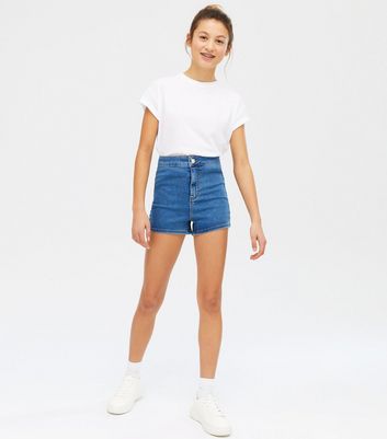 Girls Blue Denim Jegging Shorts | New Look