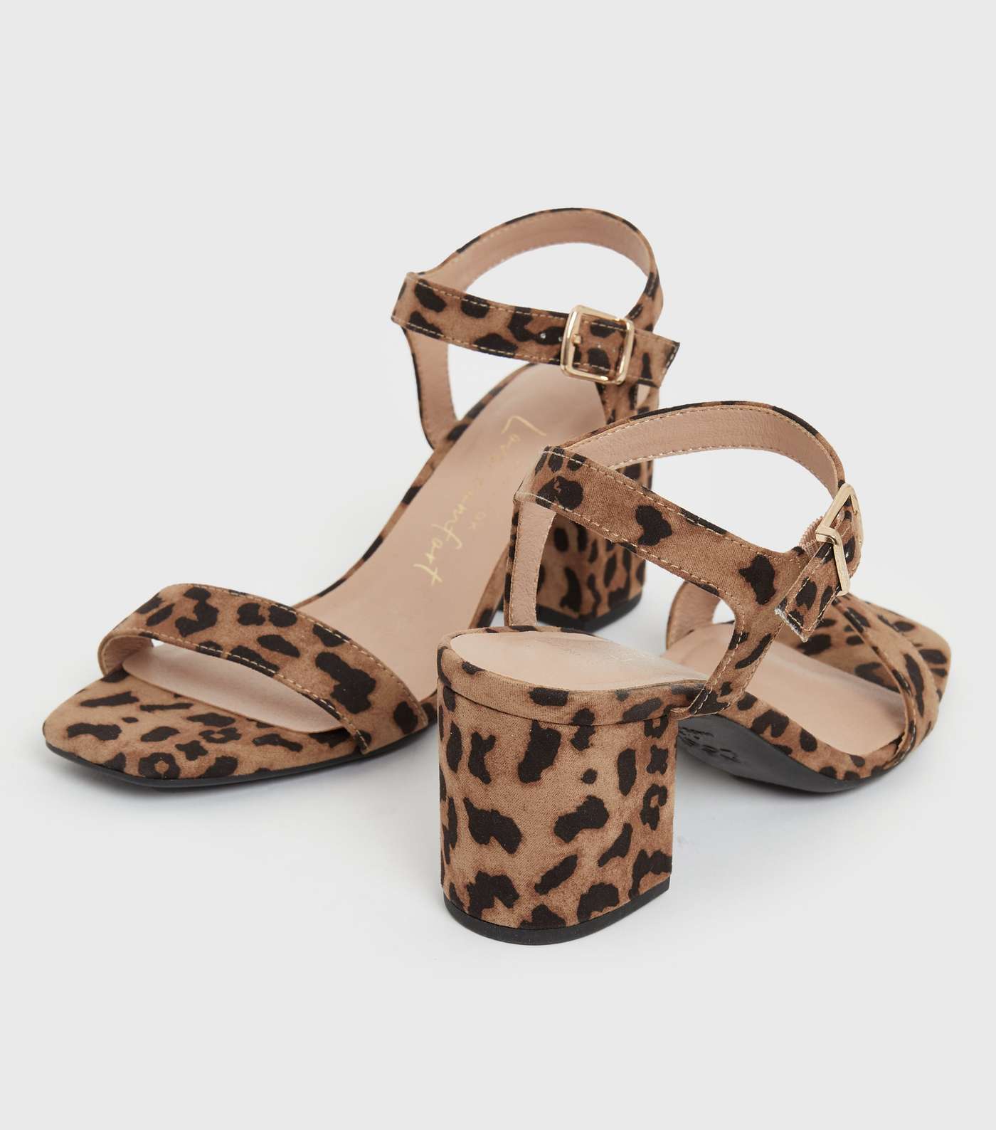 Wide Fit Brown Leopard Print Suedette Block Heel Sandals Image 4