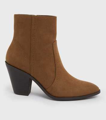 Tan Suedette Block Heel Western Boots