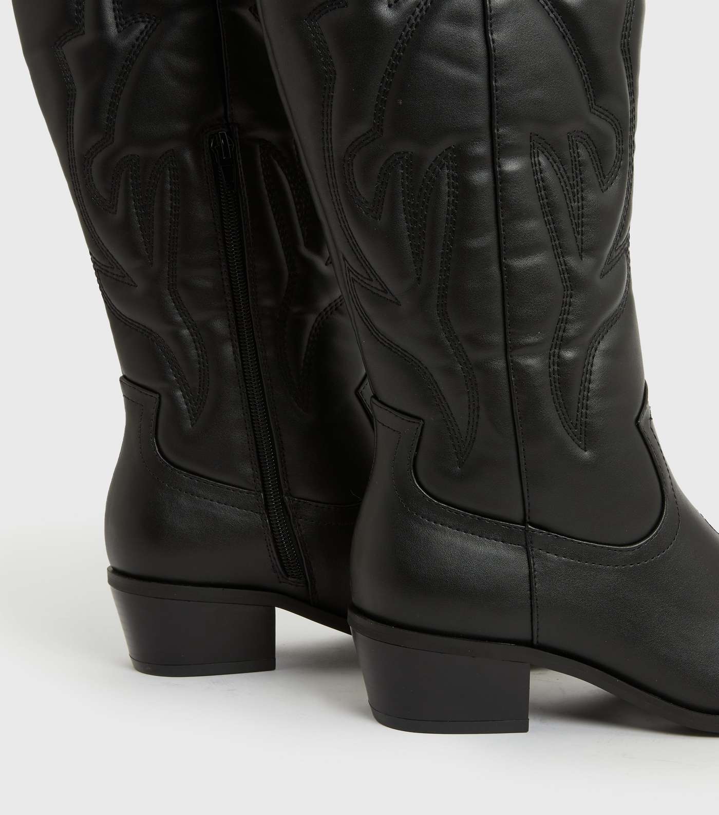 Black High Leg Block Heel Cowboy Boots Image 4