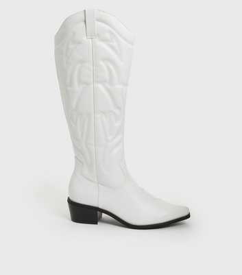 White Knee High Block Heel Cowboy Boots