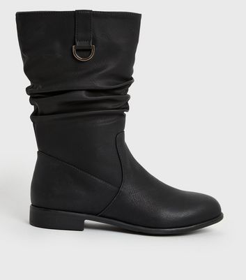 Slouchy Pointed Toe Sculptural Block Heel Knee High Boots - Black – Trendy  & Unique