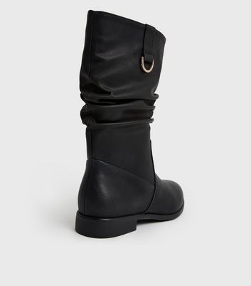 Mid calf black on sale leather womens boots