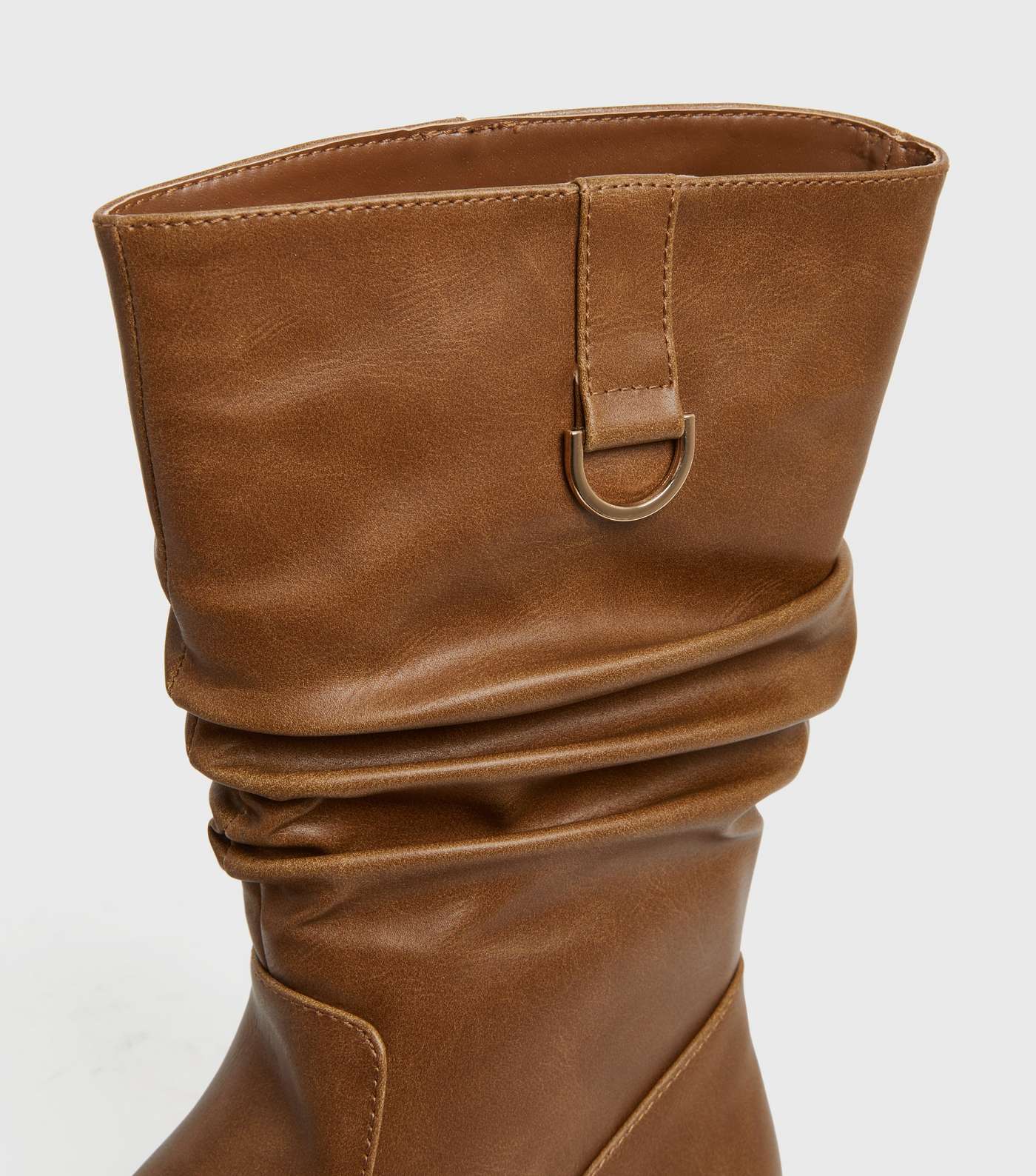Tan Leather-Look Mid Calf Slouch Boots Image 4