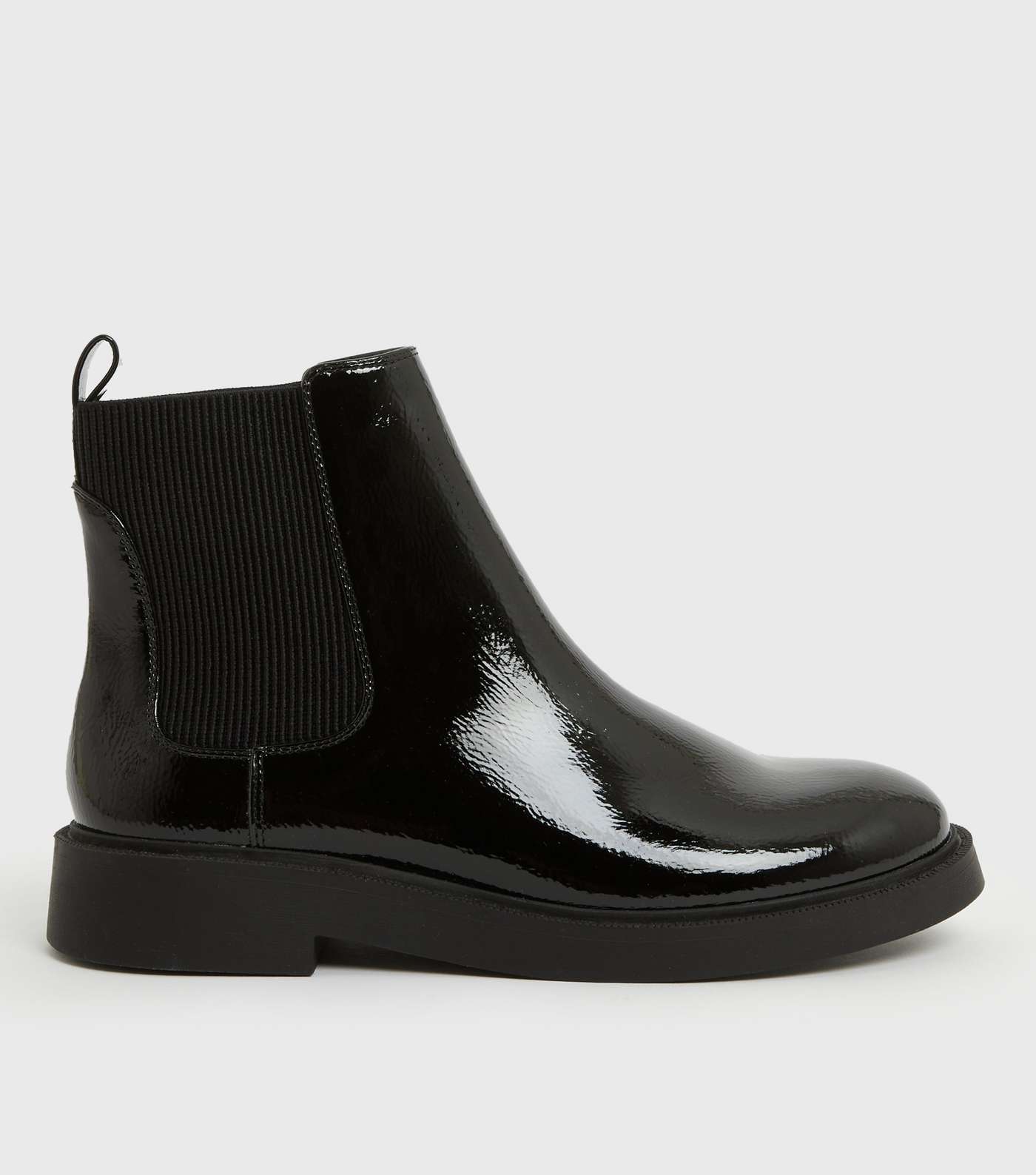 Girls Black Patent Chunky Chelsea Boots