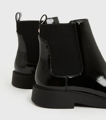 Girls Black Patent Chunky Chelsea Boots New Look