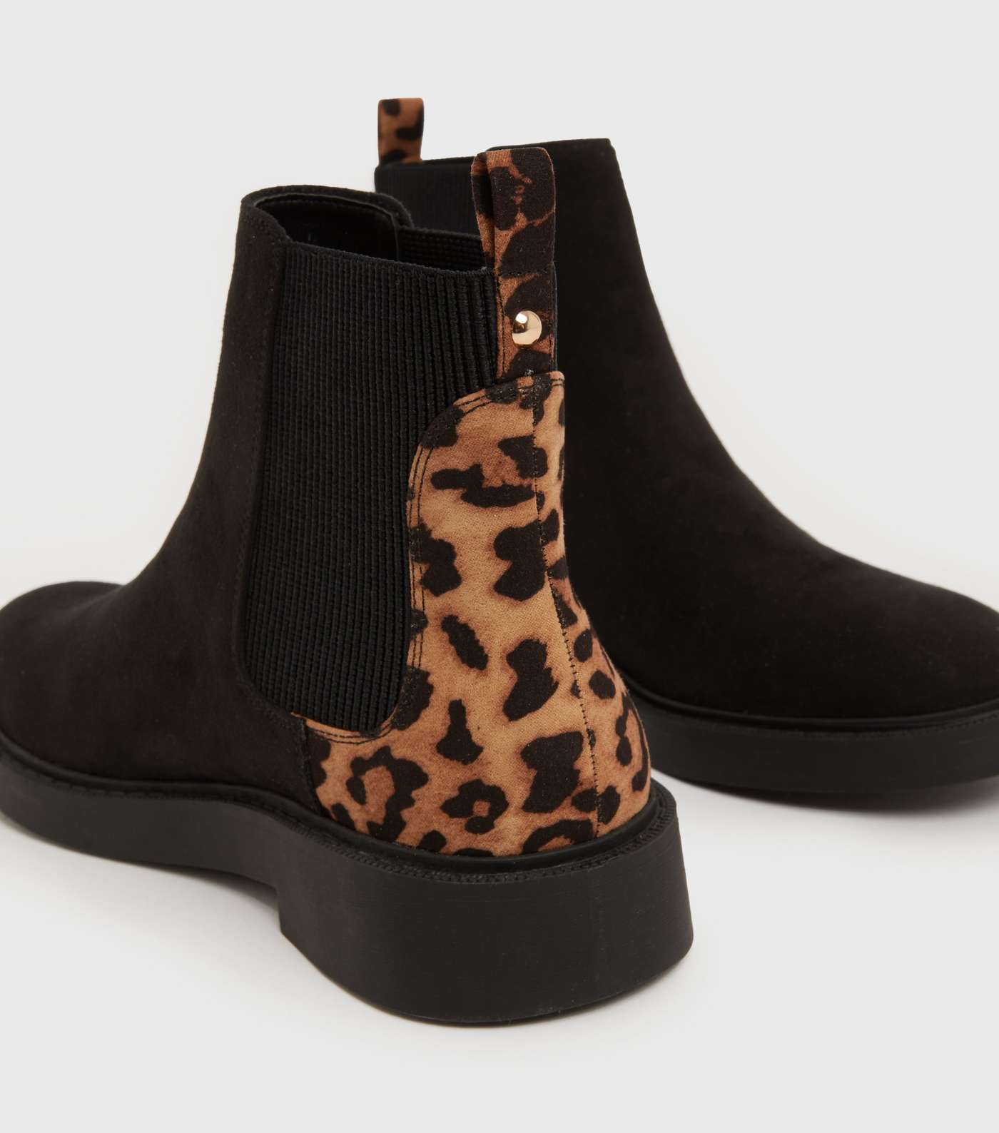 Girls Black Suedette Leopard Print Chelsea Boots Image 4