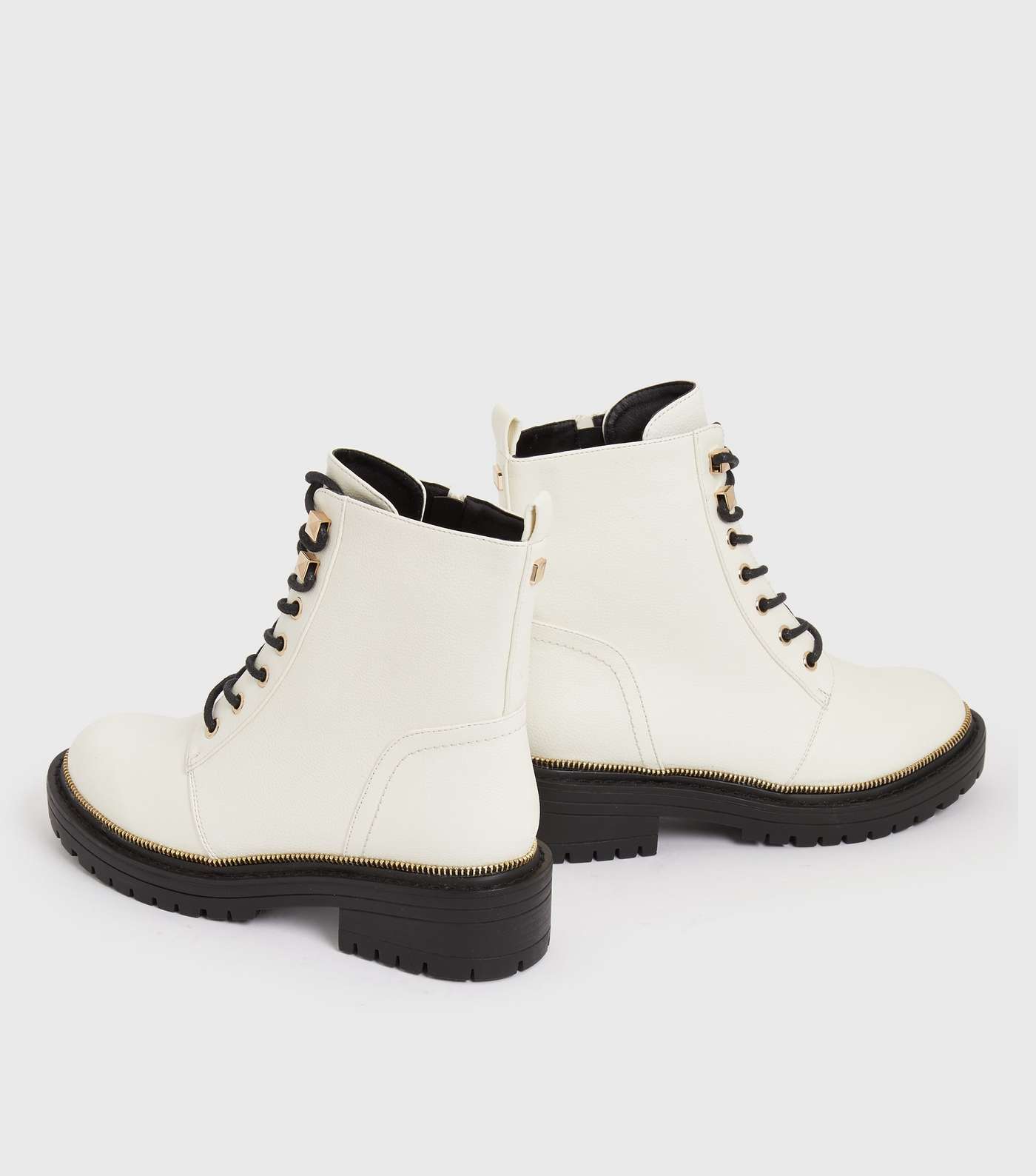 Girls Off White Faux Zip Trim Lace Up Chunky Boots Image 4