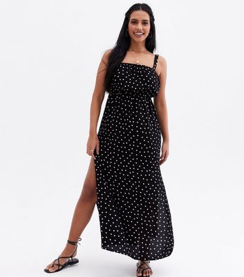 Black Spot Tie Back Maxi Beach Dress | New Look