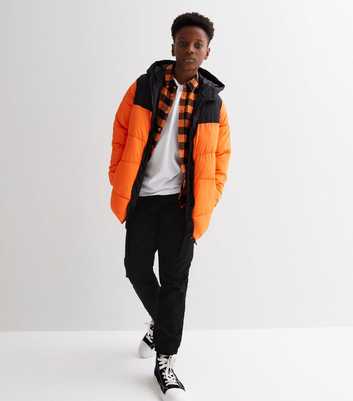 Jack & Jones Junior Bright Orange Colour Block Puffer Jacket