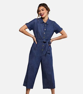 Denim cheap crop jumpsuit