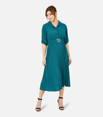 Click to view product details and reviews for Mela Teal Pleated Buckle Belted Midi Shirt Dress New Look.