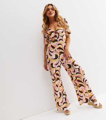 Red Carpet Ready Brown Swirl Ring Jumpsuit