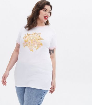 Click to view product details and reviews for Curves White Floral Take It Easy Ringer Logo T Shirt New Look.