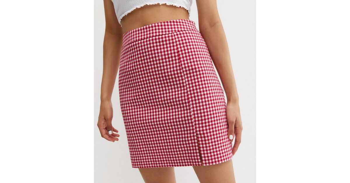 Red Gingham Mini Skirt New Look
