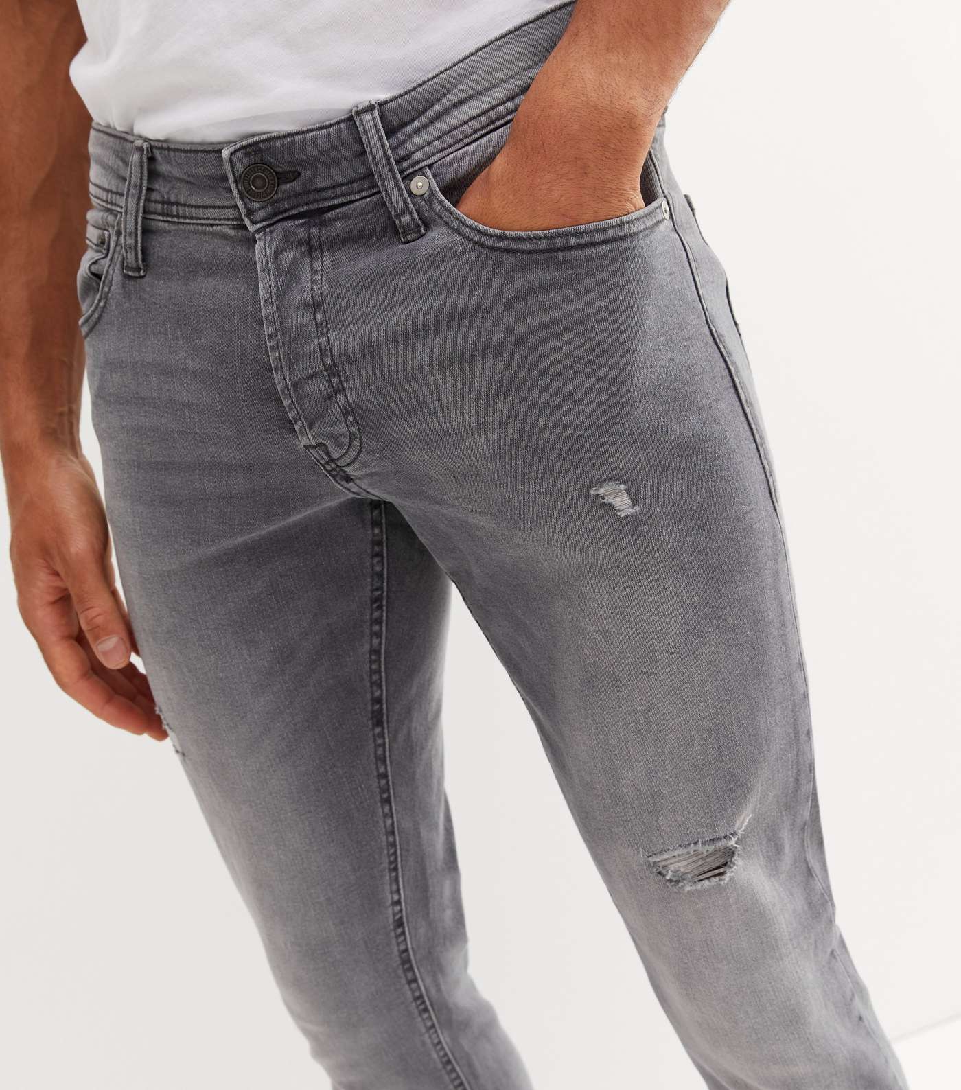 Jack & Jones Grey Ripped Slim Fit Jeans Image 3