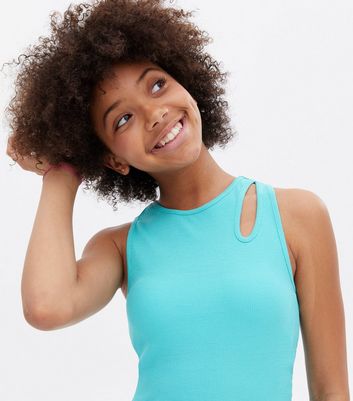 Teenager Bekleidung für Mädchen Girls Turquoise Cut Out Shoulder Racer Vest