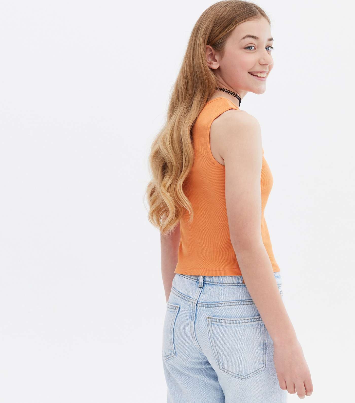 Girls Bright Orange Cut Out Shoulder Racer Vest Image 4