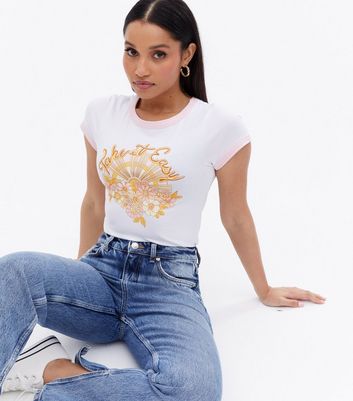 Click to view product details and reviews for Petite White Floral Take It Easy Ringer Logo T Shirt New Look.