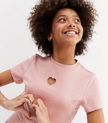 Girls Pale Pink Heart Cut Out Top | New 