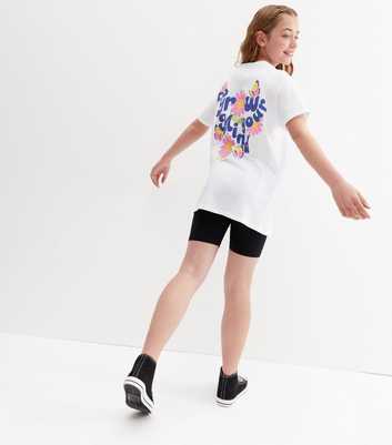 Girls White Floral Grow Logo T-Shirt and Cycling Shorts Set