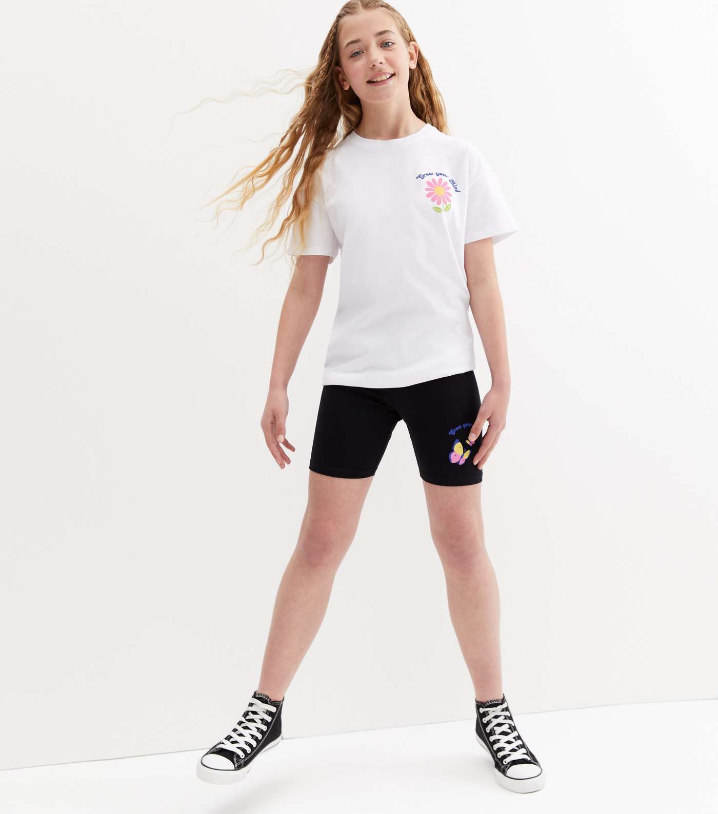 Girls White Floral Grow Logo T-Shirt and Cycling Shorts Set Image 2