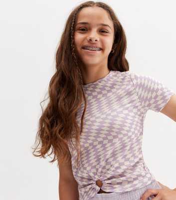 Girls Lilac Checkerboard Ring Top