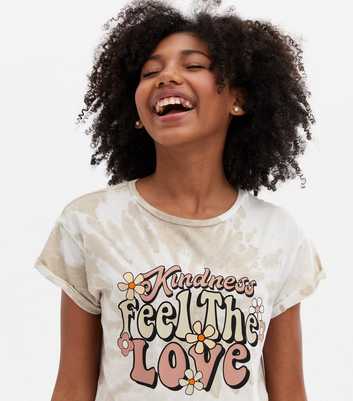 Girls Light Brown Tie Dye Love Logo T-Shirt
