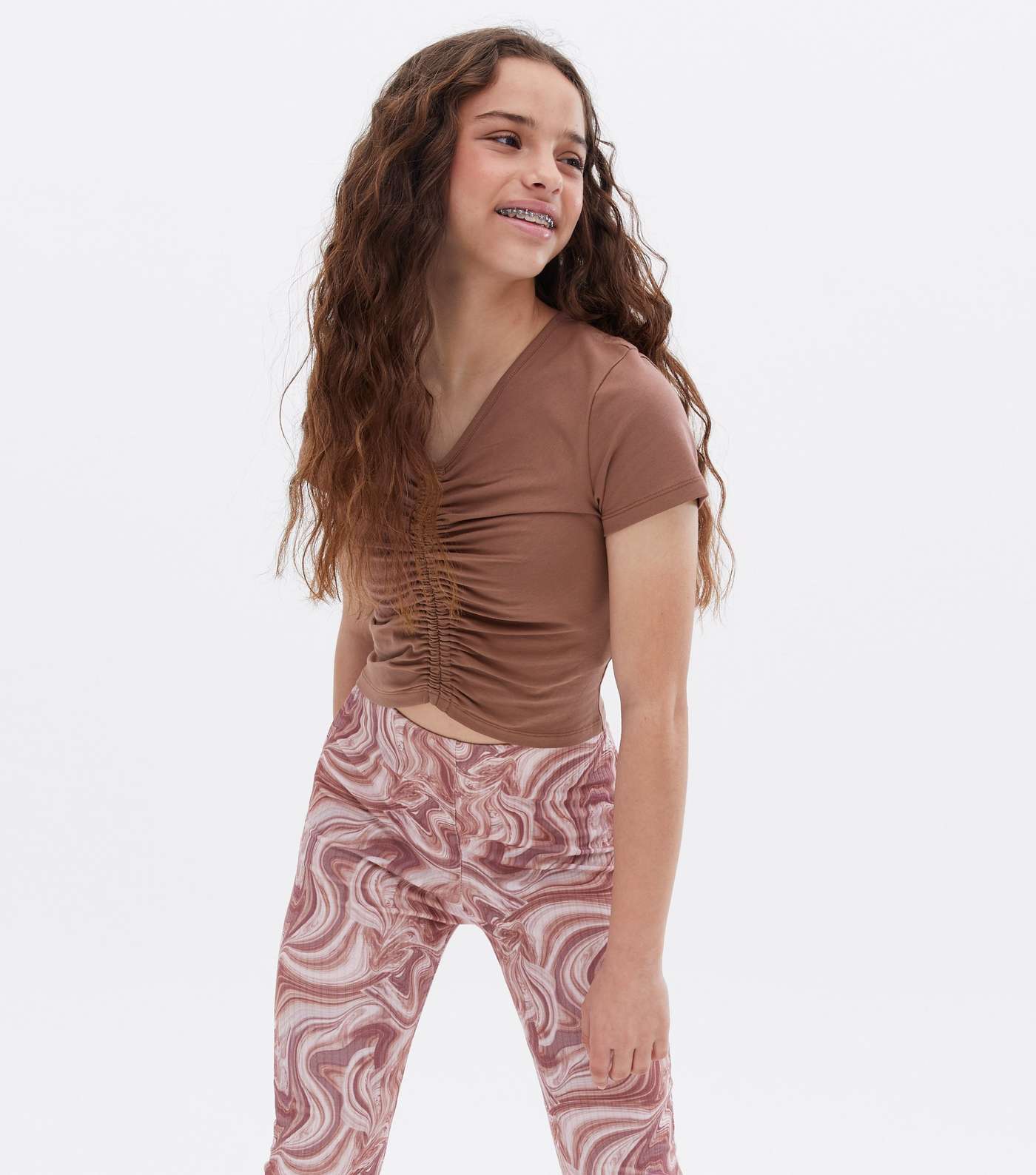 Girls Dark Brown Ruched Front Top Image 2