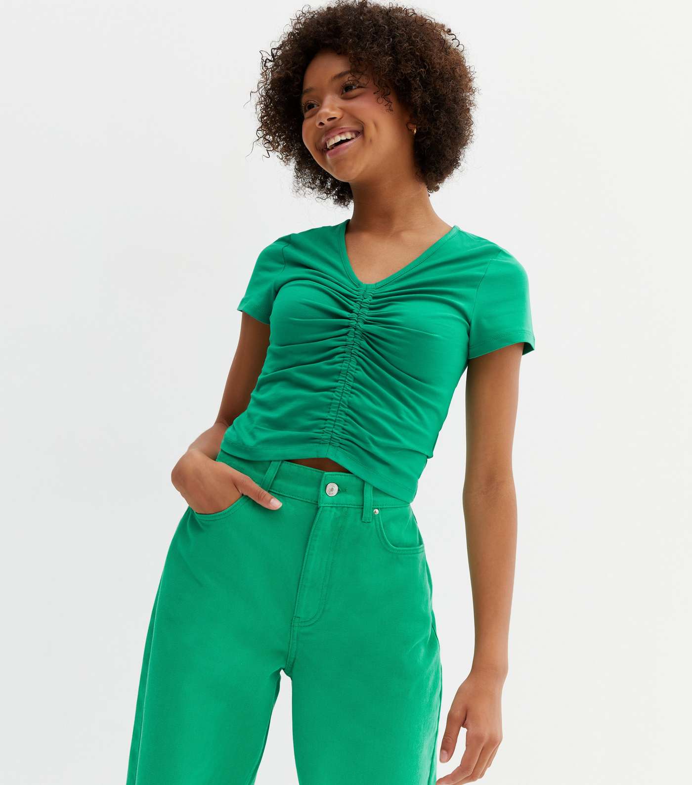 Girls Green Ruched Front Top