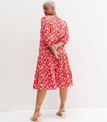 topshop red floral smock dress