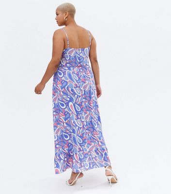 Blue Abstract Frill Maxi Dress 