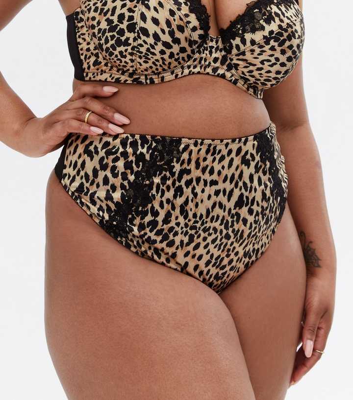 Brown Leopard Print Satin Thong, Lingerie