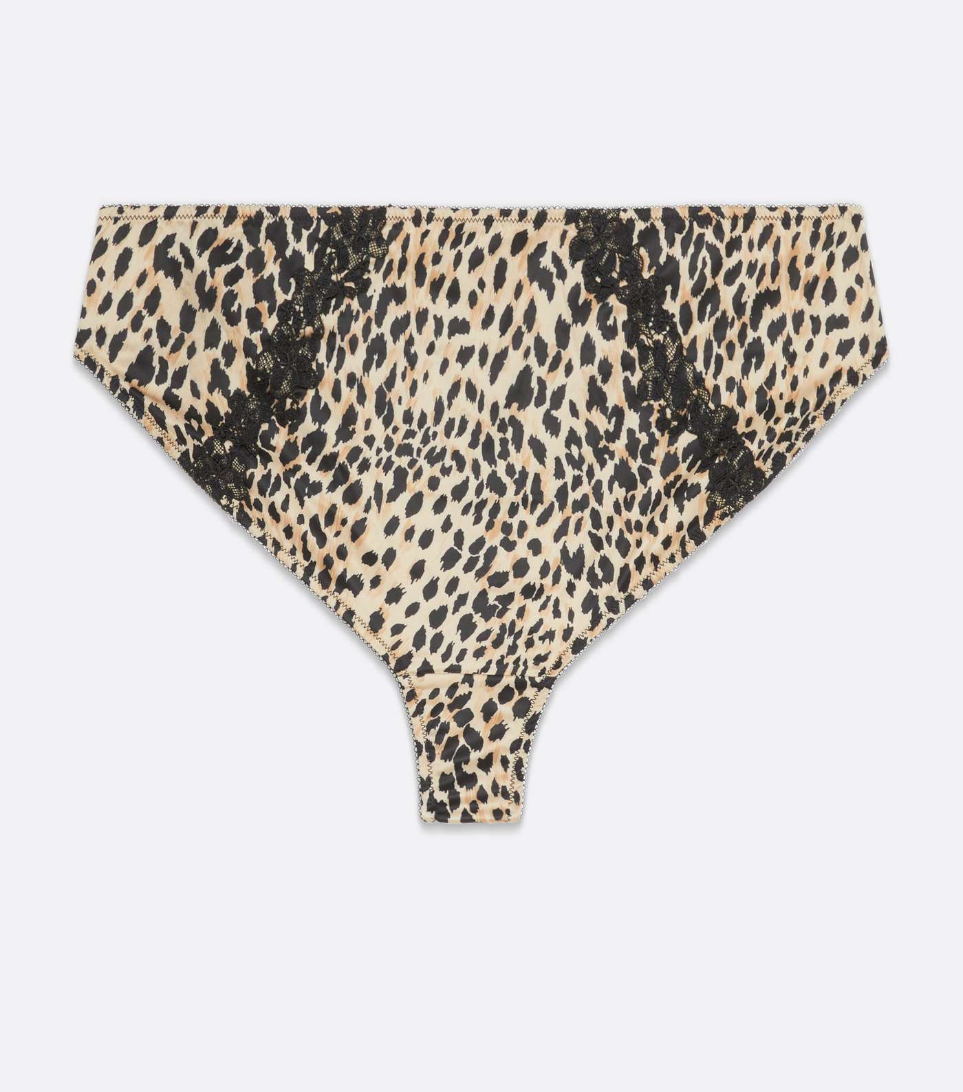 Curves Brown Leopard Print Satin Lace Trim Thong Image 5
