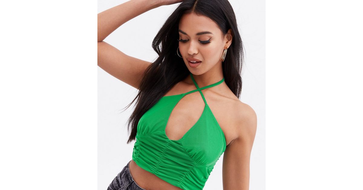 On My Level Green Halter Neck Cropped Tank – Pink Lily