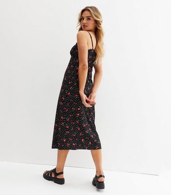 Click to view product details and reviews for Black Cherry Spot Ruched Tie Front Midi Slip Dress New Look.