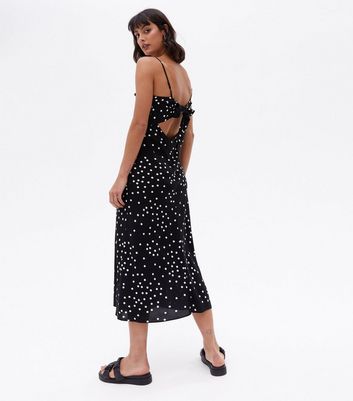 Click to view product details and reviews for Black Spot Frill Tie Back Strappy Midi Dress New Look.