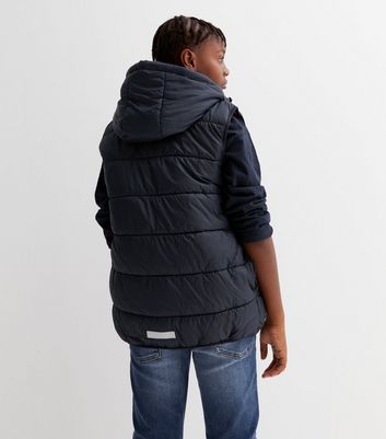 Name It Navy Puffer Hooded Gilet | New Look
