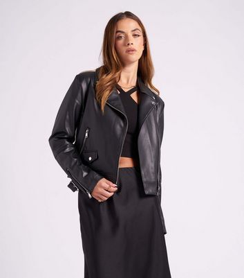 Urban Bliss Black Leather-Look Biker Jacket New Look