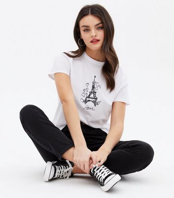 White Paris Logo Crew Neck T Shirt