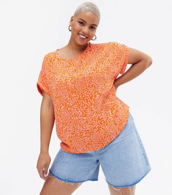 Vero Moda Curves Orange Leopard Print Blouse New Look