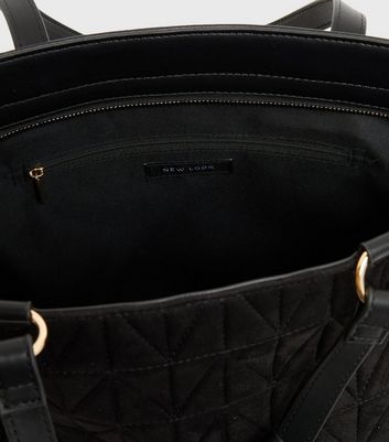 Black Quilted Suedette Tote Bag New Look