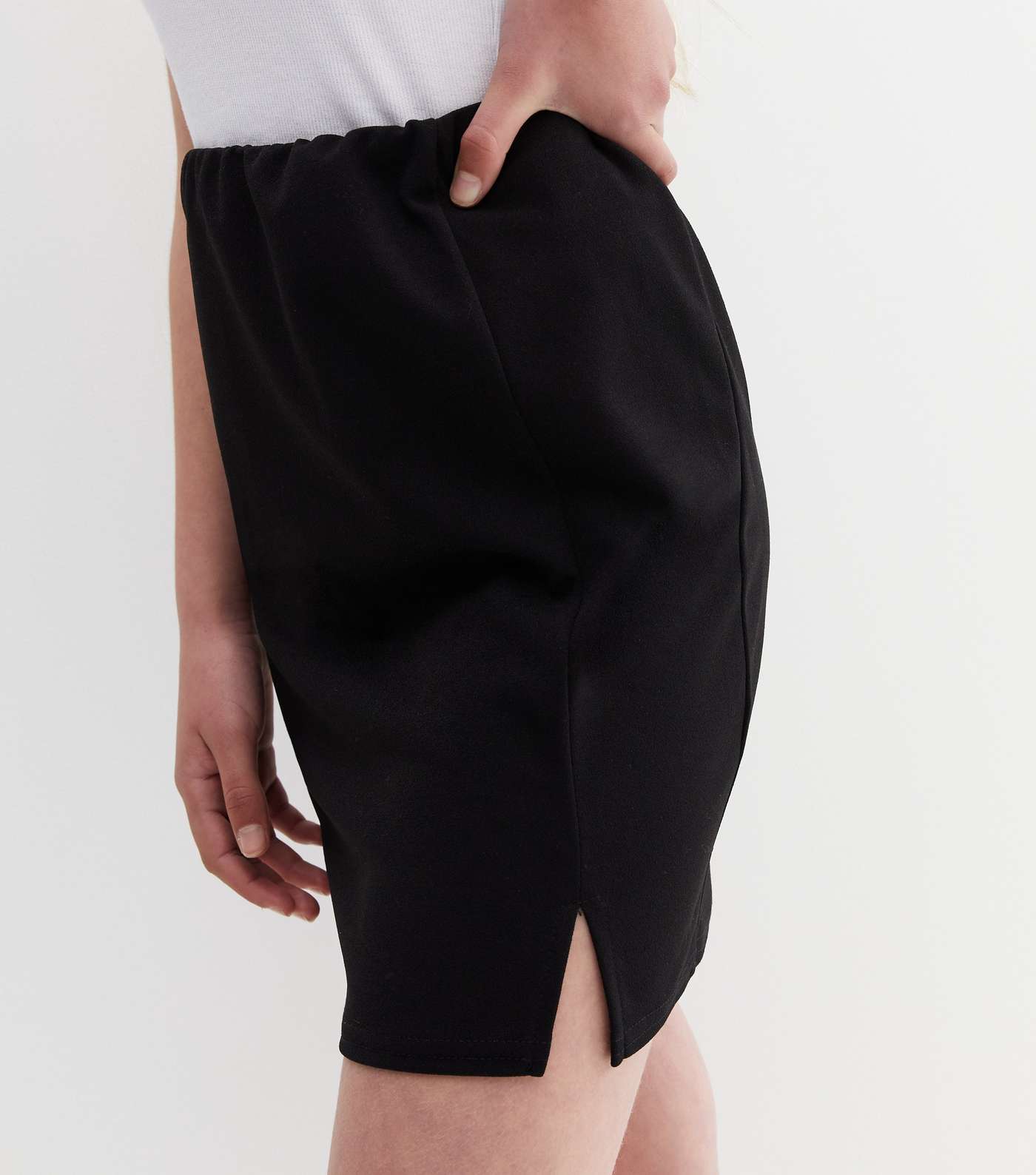 Girls Black Scuba Split Hem Skirt Image 3