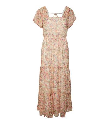 Vero Moda Petite Pink Floral Frill Tiered Midi Dress New Look