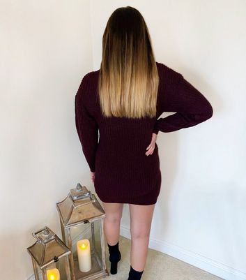 Ax Paris Burgundy Roll Neck Mini Jumper Dress New Look